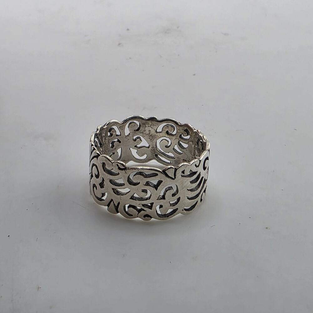 925 Sterling Silver Openwork Band Ring Size 6.75-7 Abstract Wide Filigree Ring - Picture 3 of 7